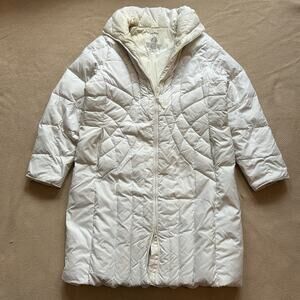 Ll Bean White Goose Down Quilted Puffer Long Coat Parka Jacket Large
